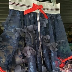 Navy Raised floral Sheer Skirt